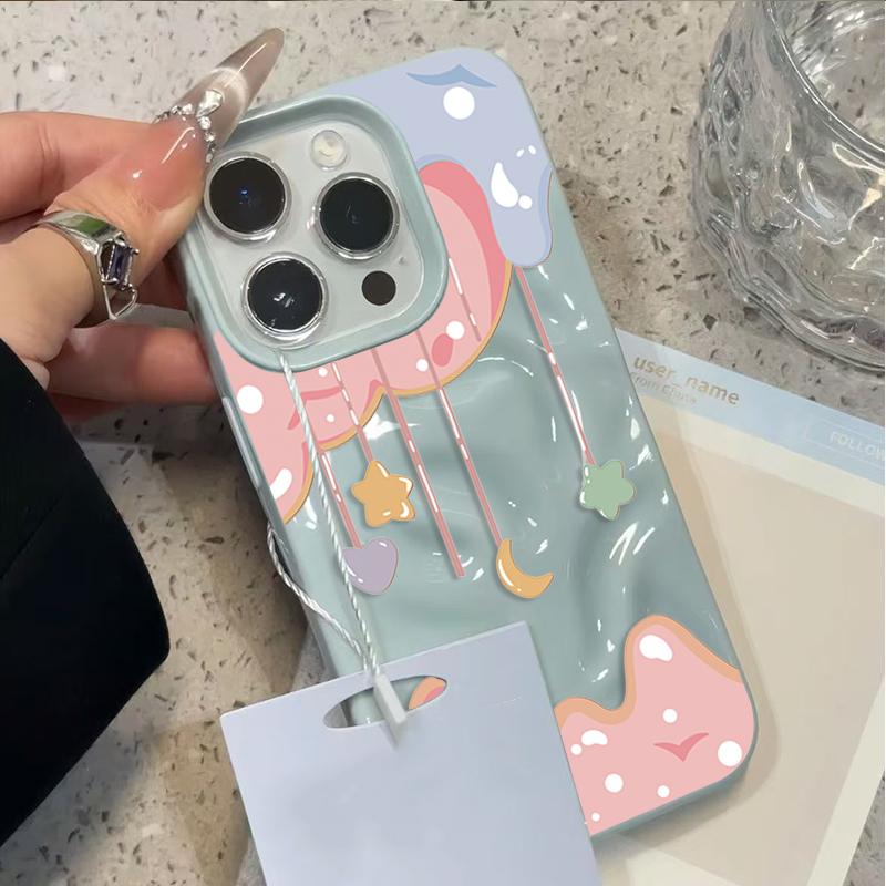 Милый чехол для телефона со звездами и луной для iPhone 17 16 Pro 15 Plus 14 13 12 11 Pro Max 17 Air 16E Мягкий защитный чехол из ТПУ с текстурой волны