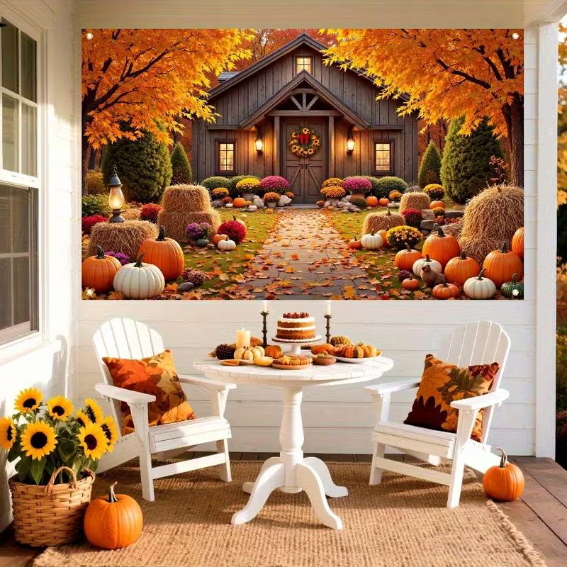 2D Fall Pumpkin & Scarecrow Backdrop Photography Background Banner