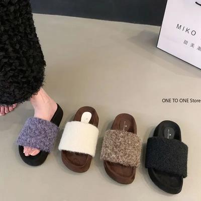 Модные плюшевые домашние тапочки для женщин, новые открытые носки, мягкая подошва, пушистая домашняя обувь, женские зимние уютные теплые домашние тапочки, женская обувь