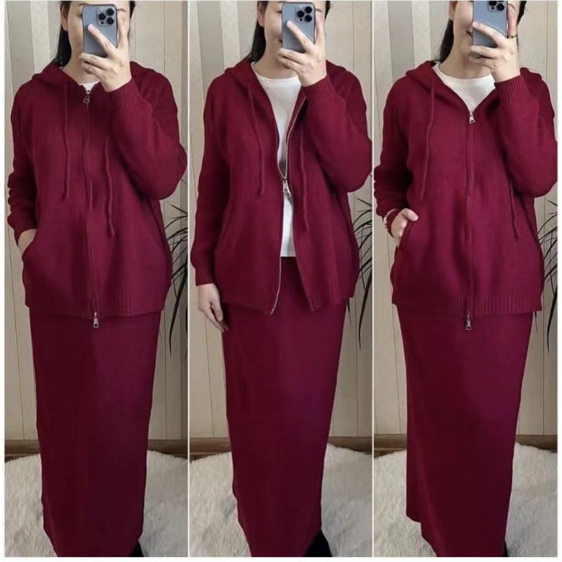 Женский вязаный комплект: свитер и юбка миди – Осенняя коллекция 2025, европейская/американская мода