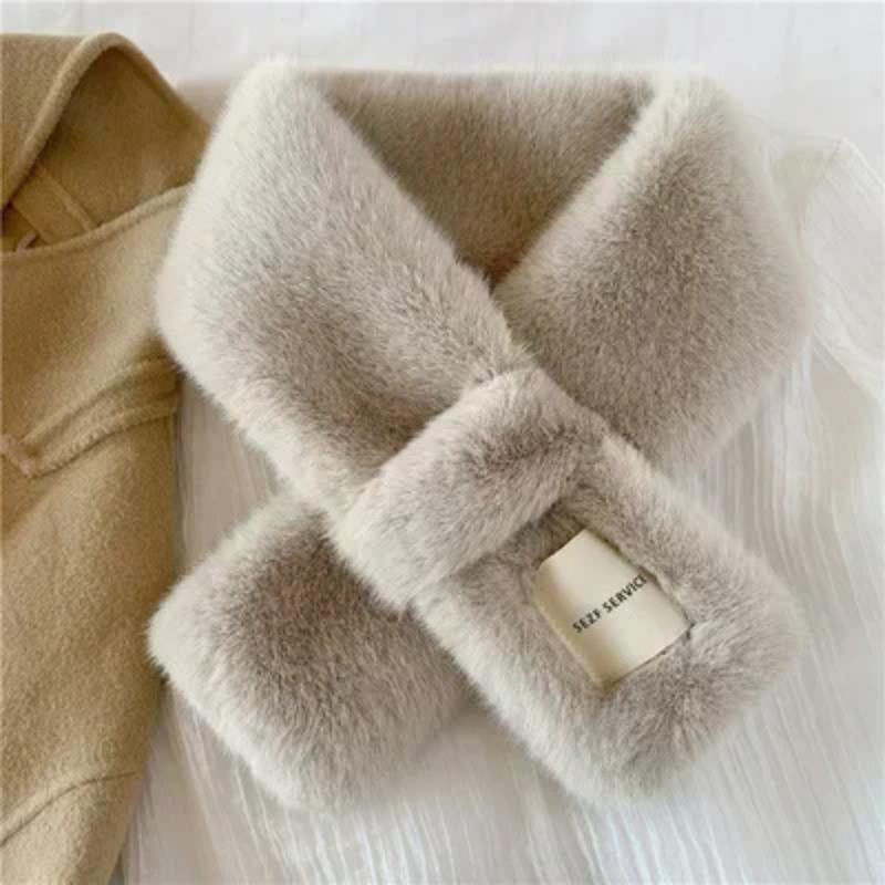 Winter Hairy Snood Scarves Women Faux Rabbit Fur Cross Scarves Solid Color Fluffy Shawls Plush Warmer False Collar Neckerchief