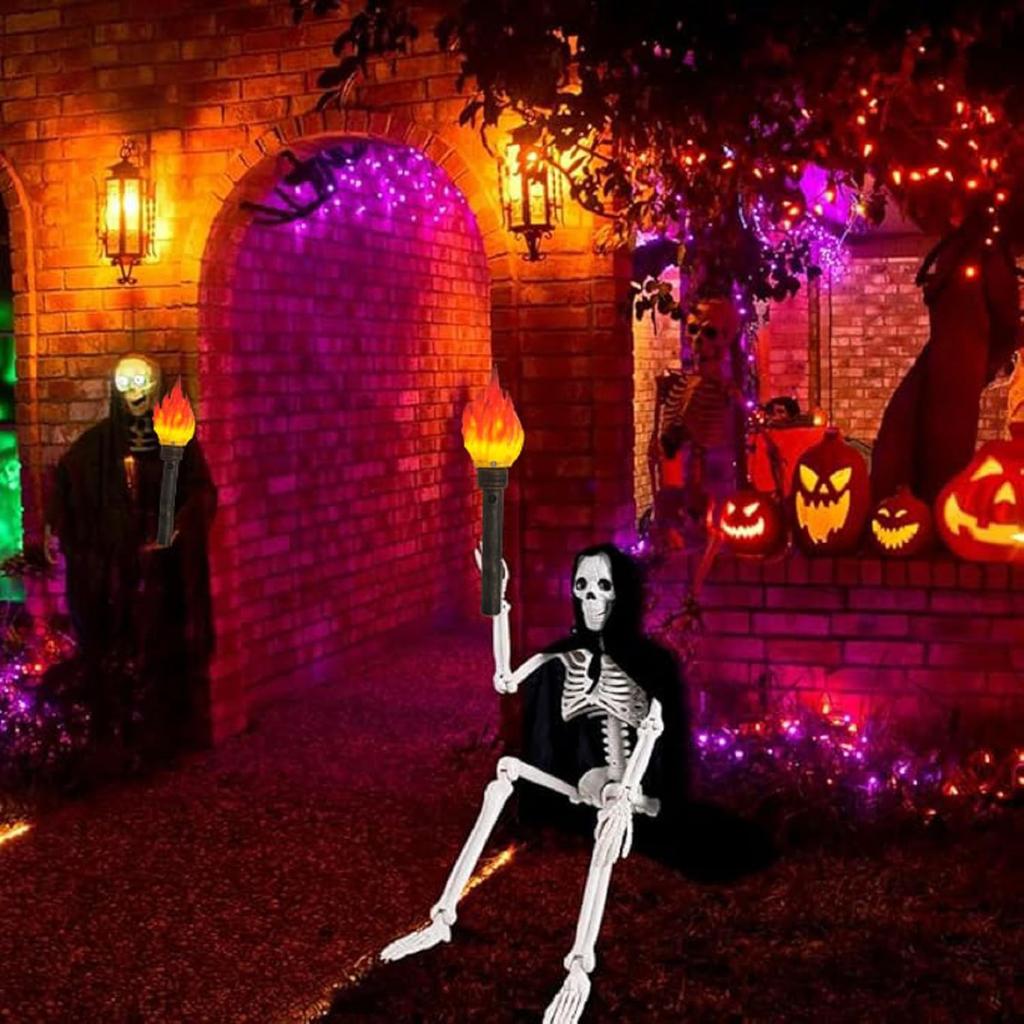 Handheld Torch Prop LED Light,18.05inch Long,Realistic Flame Torch For Games Themed Party Camping Halloween Easter,Resin Lampshade And Retro Handle