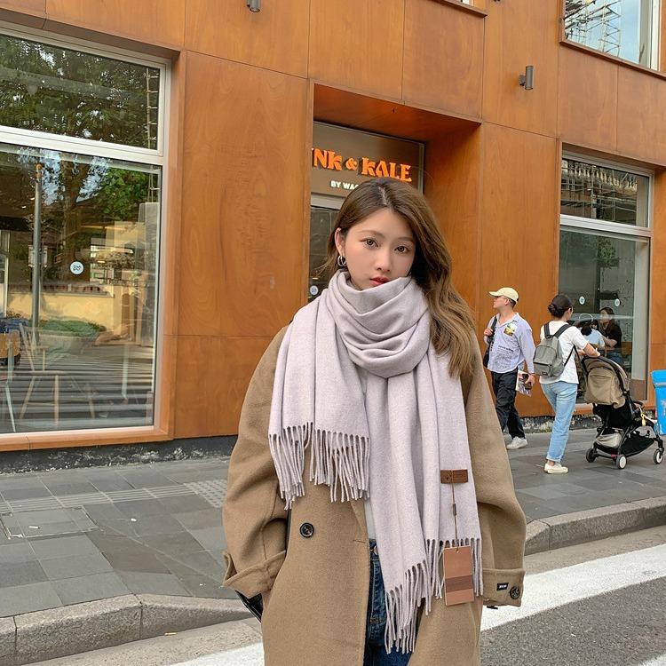 Scarf Women's autumn and winter warm thickened solid color cashmere scarf New shawl Korean version scarf
