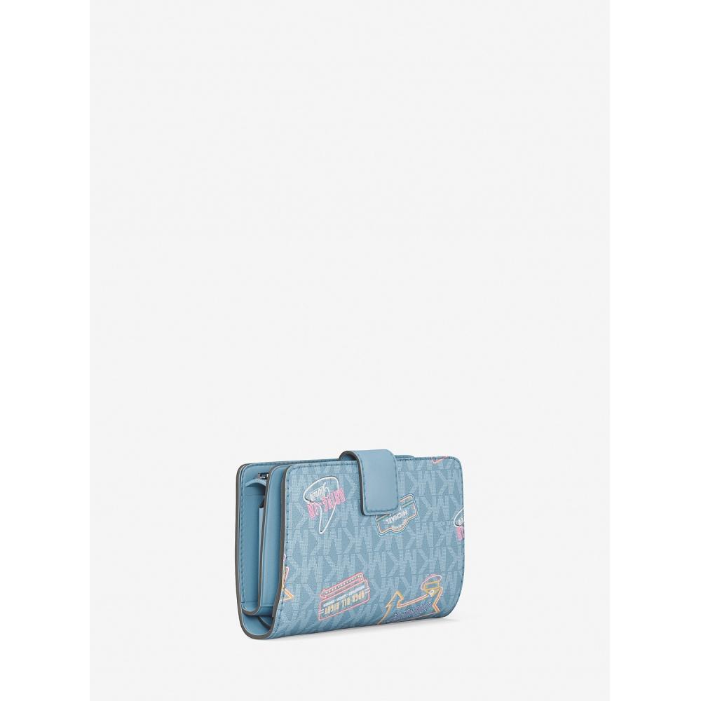 Michael Kors Jet Set Travel Компактный кошелек-бифолд на молнии Средний   Mk Signature 35t5stvf6v1540 Светло-голубой
