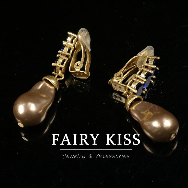 Vintage Exquisite and Small Stud Earrings, Ear Clips, Baroque , Brooches, Blue Gemstones, Simple Fashionable Womens