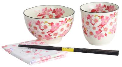 Керамическая миска для риса с изображением цветка индиго и улыбки, чайная чашка, носовой платок, подарочный набор 3985 розовый