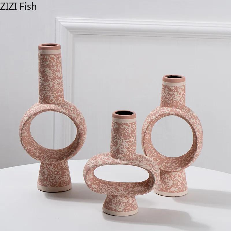 Креативная керамическая ваза с полой внутренней частью для украшения стола, цветочная композиция из искусственных цветов, декоративные вазы для цветов, эстетичный декор комнаты.