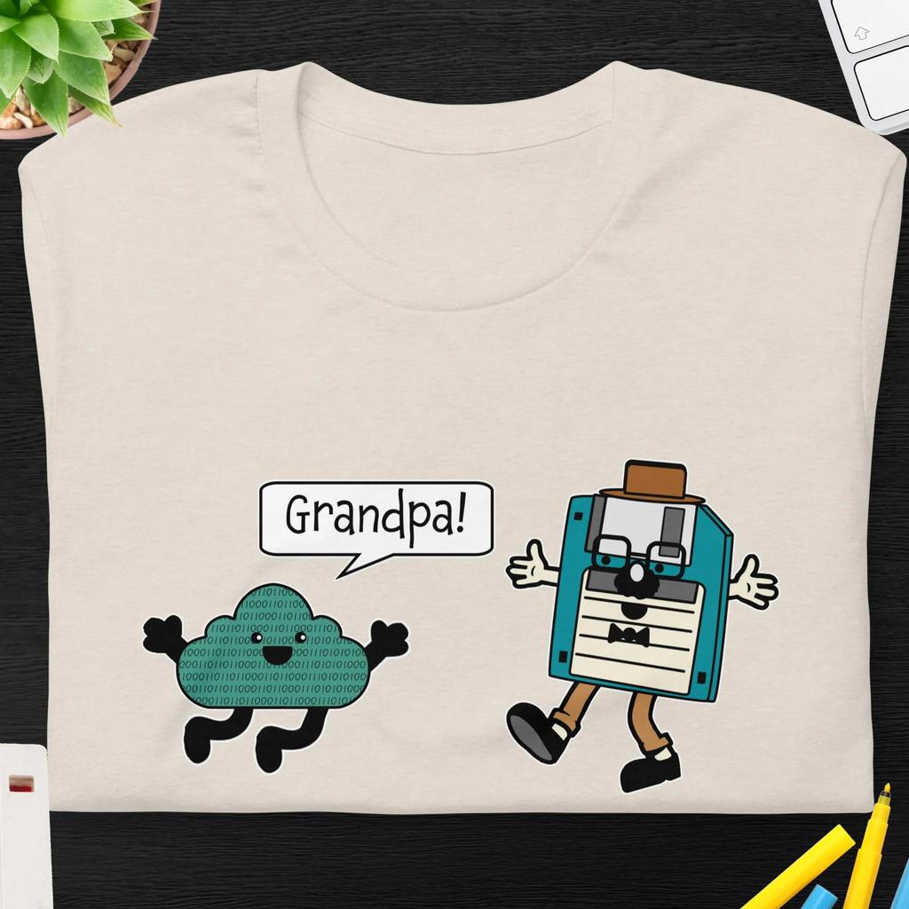 Cloud Floppy Disk Funny T-Shirt Hi Grandpa Floppy Disk 90s Computer Geeky Humor Aesthetic Retro Technology T IT Technician Shirt