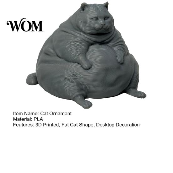 Sitting Cat Statue 3D Printed Fat Figurine, Modern for Collectible Art Piece Desk Decor, Animal Shape Ornament, Lovers Gift Small Sculpture