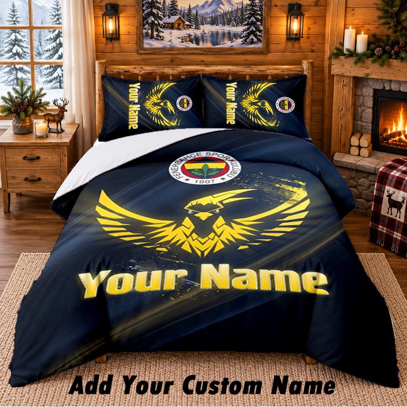 Fenerbahçe FC Pattern Bedding 3Pcs Set Custom Name, Bed Sheet And Pillowcases For Home Bedroom
