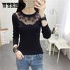 Pofulove Sexy Lace Openwork Bottom Shirt Long Sleeve Slim Round Neck Sweater Lady Sweater Pullover
