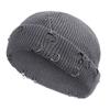 Casual Distressed Hole Female O-Ring Winter With Pins Knitted Hat Beanie Hat Warm Cap Solid Color