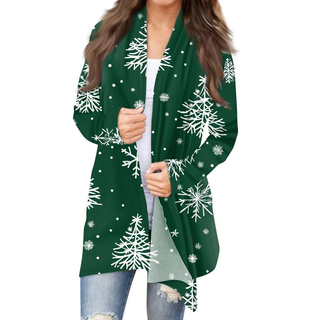 Женская модная рождественская куртка с принтом, повседневный кардиган с длинным рукавом, пальто