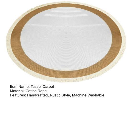 Yousheng Braided Round Area Rug Vintage Cotton Rope Floor Mat with Fringe Washable Rustic Tassel Carpet for Living Room Bedroom