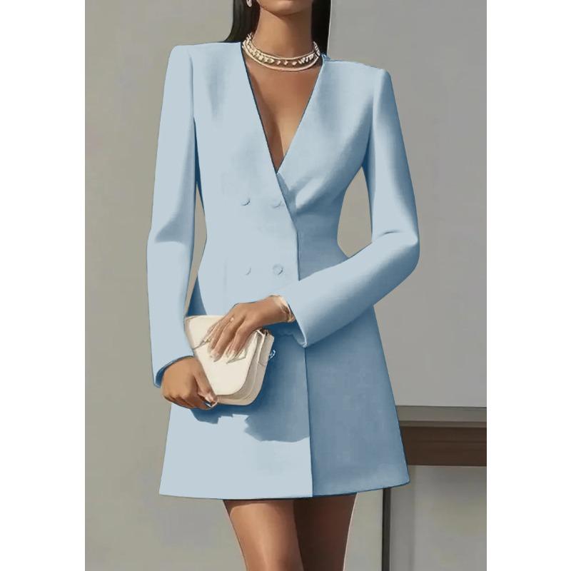 HNXC Женская мода осень-зима сплошной цвет печати с длинным рукавом V-образным вырезом повседневные платья