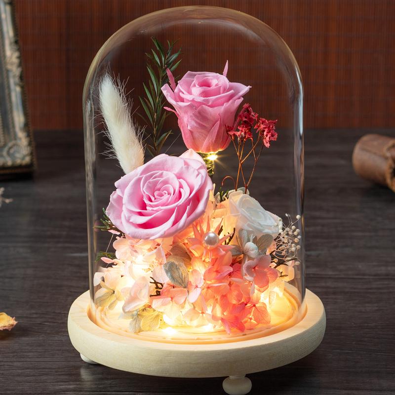Eternal Dried Roses Glass Dome Gift Box - Perfect for Valentine's, Birthdays, and Special Occasions.