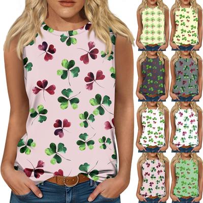 Женская майка для девочек, повседневная майка с цветочным принтом, майки для женщин, свободный крой, топы без рукавов, струящиеся, St. Патрика
