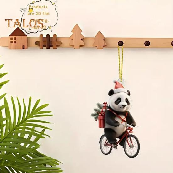 Рождественский кулон для автомобиля в форме реалистичной ездящей панды, легкий подвесной аксессуар для рождественских елок, дверей, окон, подвесной орнамент, сумка или