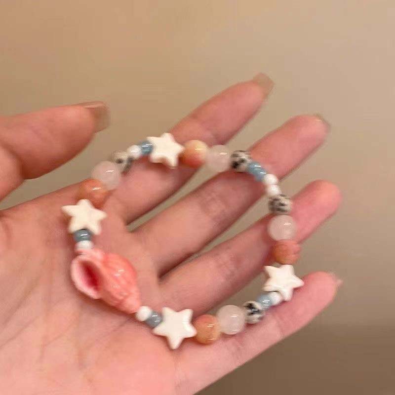 New Cute Geometry Star Conch Ceramic Glass Acrylic Beaded Bracelet Girl Kpop Aesthetic Charm Jewelry Y2K Marine Accessories