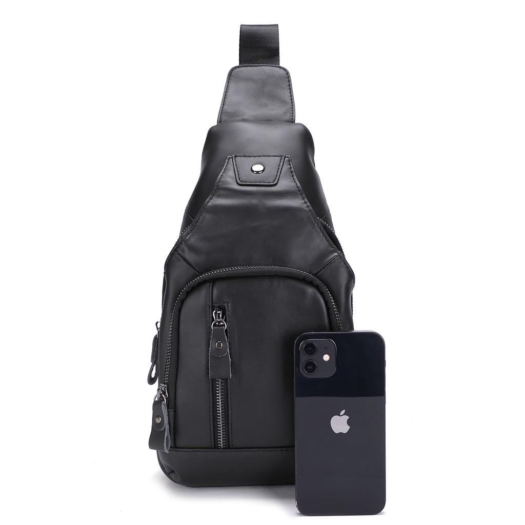 Genuine Leather Men's USB Charging Chest Bag - Business Casual Single Shoulder Messenger Bag