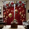 2-piece HD Digital Red Tie Christmas Hanging Ball Cedar Curtain Home Decoration Style Decorate Living Room Bedroom Wear Rod Curt