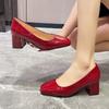 Мода 2024 года, новые летние туфли на высоком каблуке, однотонные женские туфли на толстом каблуке из мягкой кожи, профессиональная обувь