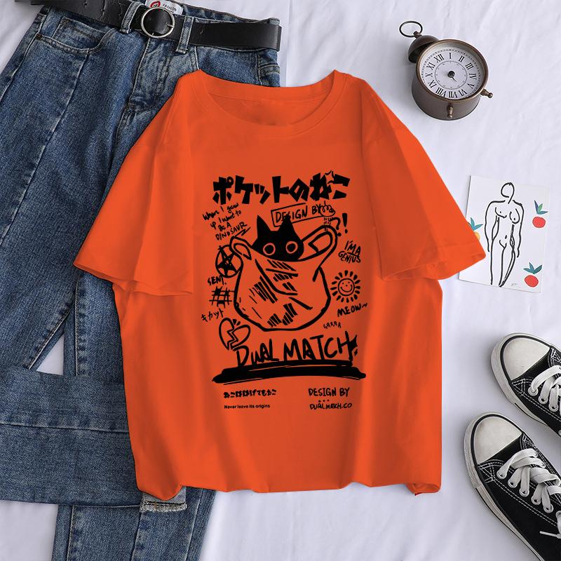 Новые мужские женские мультяшные футболки Харадзюку Каваи Кошка с принтом Футболки с коротким рукавом Парная уличная одежда Y2K Топы Графические футболки