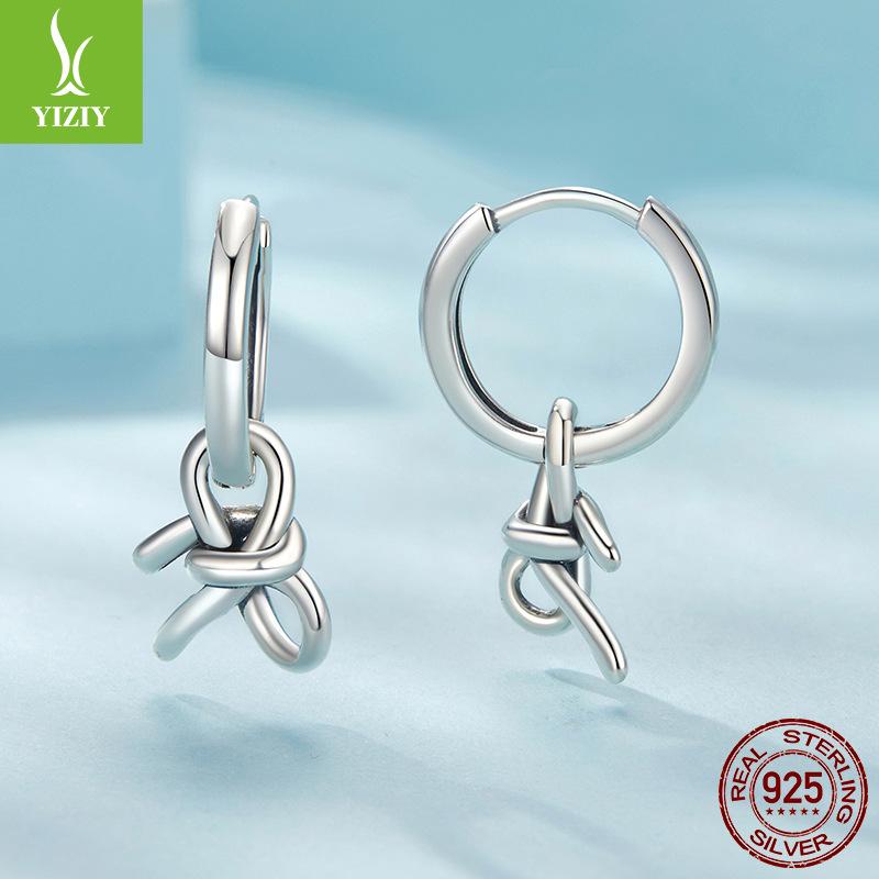 Bow Button Rope Ear Buckle Women, Fresh And Sweet S925 Sterling Silver Women'S Earrings Earrings