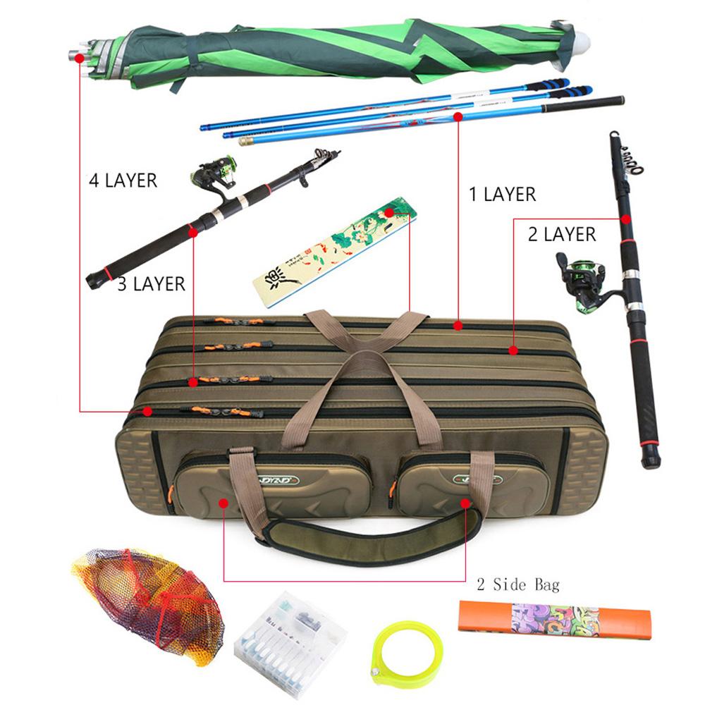 Multifunctional Fishing Rod Tackle Bag 2/3/4 Layers Light Travel Lure Rods Storage Case for Saltwater Freshwater Outdoor Bags