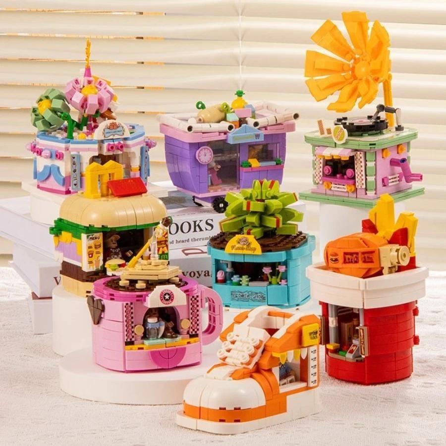 8 Стилей Мини Уличный Вид Городская Архитектура Строительные Блоки Магазин Закусок Магазин Дом Модель Кирпичики Пазл Замок Игрушки для Детей