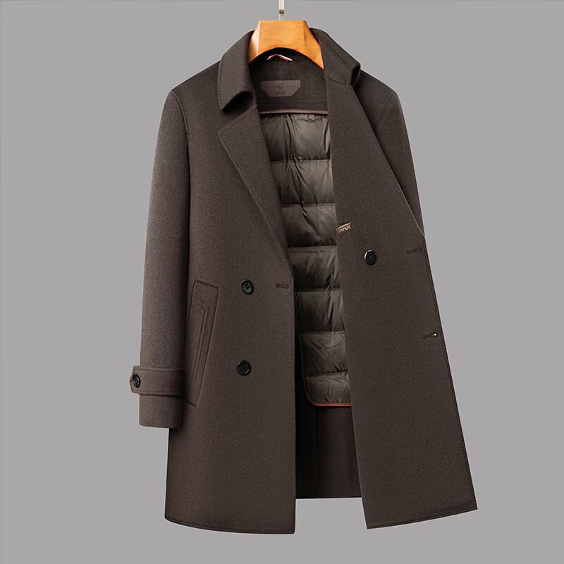 Men's 100% Wool Double-Breasted Overcoat with Detachable Goose Down Liner