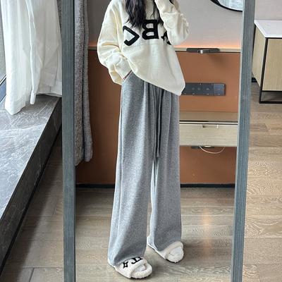 Новые серые брюки из клейкого риса для женщин на весну и осень, с высокой посадкой, свободные, прямые, повседневные, домашние, ленивые, широкие брюки