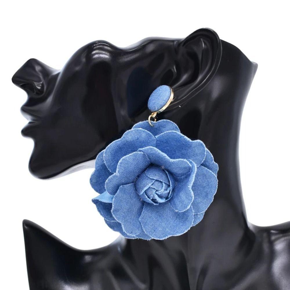 Denims Blue Rose Earrings Handmade Flower Earrings Fashion Denim Floral Earrings