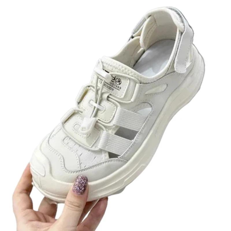 Модные спортивные сандалии женские 2024 новые полые дышащие женские сандалии на платформе уличные повседневные удобные нескользящие брендовые туфли женские