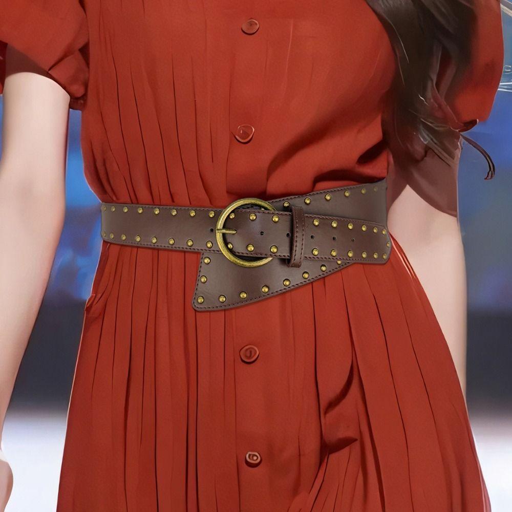 Пояс из ПУ кожи с металлическими заклепками, поясной корсет на талию, готический широкий кушак для девушки