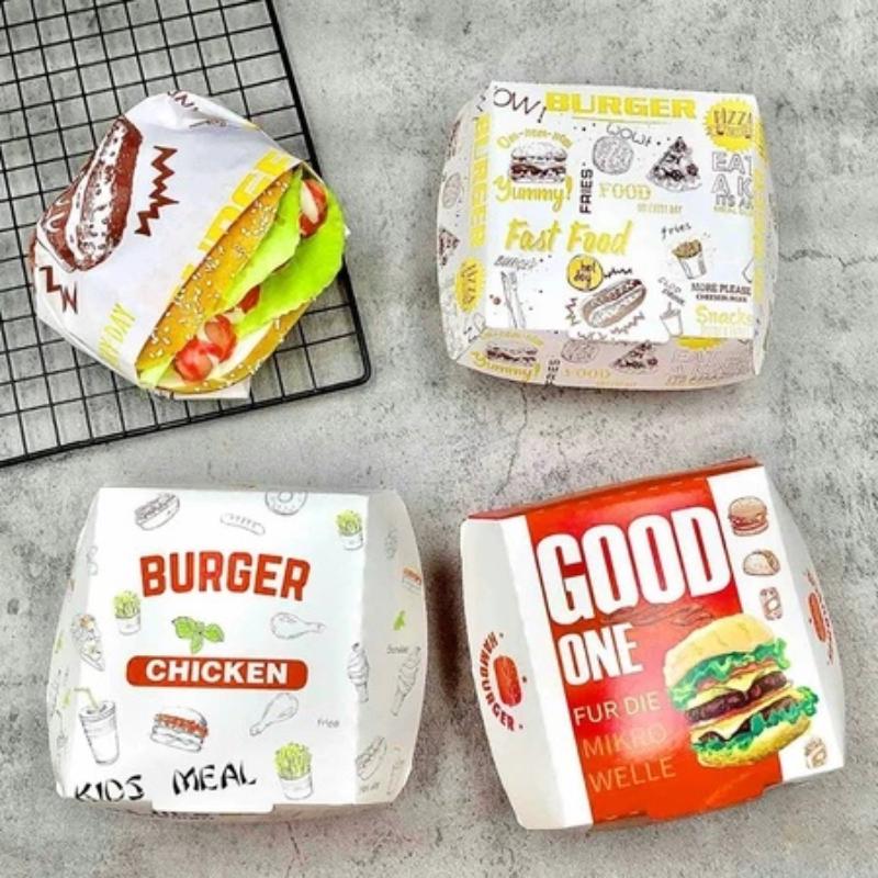 50/100 шт. Утолщенная и жиронепроницаемая коробка для упаковки бургеров Одноразовая коробка для бургеров Пищевой класс Коробки для фаст-фуда на вынос