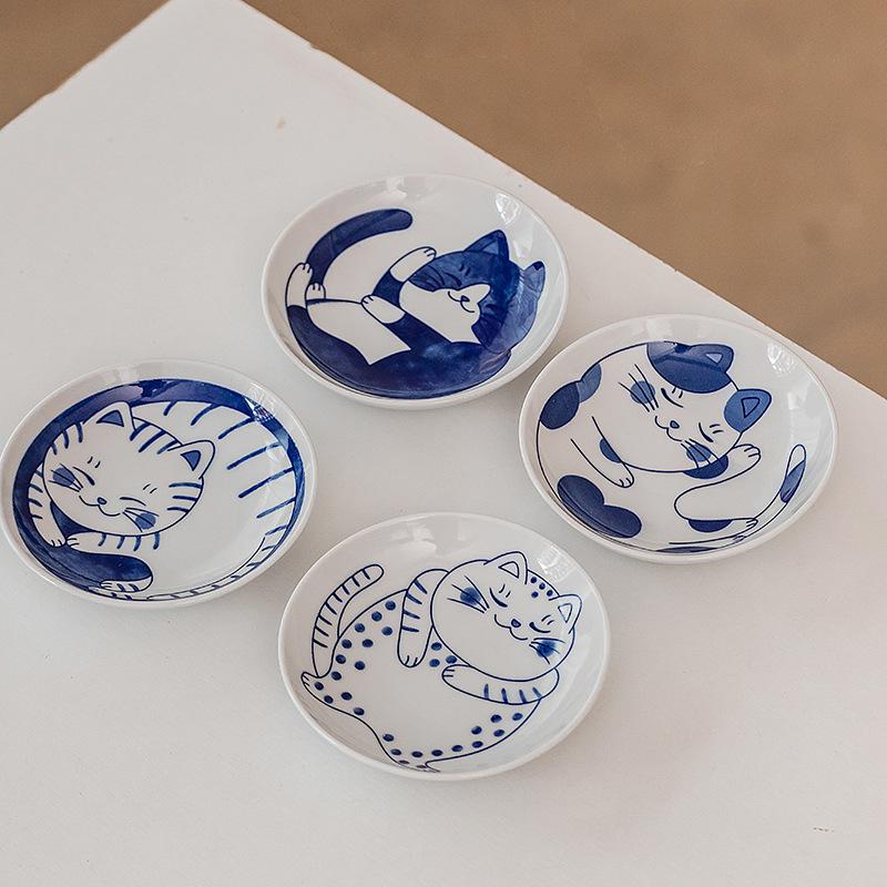 Мультяшная кошка керамическая тарелка для закусок - Милая тарелка для уксуса и приправ для дома