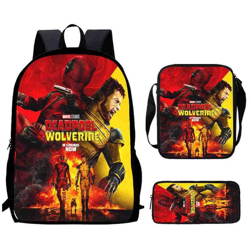 Wolverine Deadpool Movie Characters Trendy Cartoon Printed Backpack Student