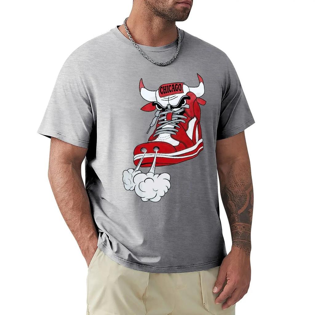 Футболка Chicago Shoe Bull Red White Hip Hop Longline Футболка Harajuku с коротким рукавом Футболка с графикой из 100% хлопка
