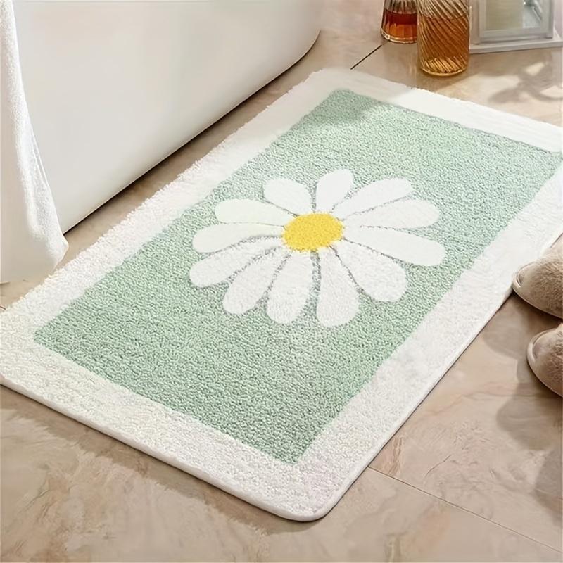 Fresh Daisy Style Bathroom Floor Mat, Bathroom Entrance Absorbent Mat, Shower Room Anti slip Carpet Home Decoration