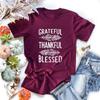 Grateful Thankful Blessed Feather Print Женская футболка с коротким рукавом и круглым вырезом Свободная женская футболка Женская футболка Топы Одежда Mujer