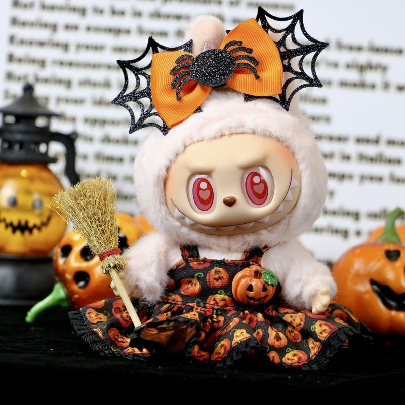 17cm Dolls Clothing For Labubu Outfit Accessories Sitting Party Halloween Trick-Or-Treat Series Accessory Pumpkin Headwear Dress