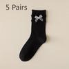 5 Pairs of Thin Solid-color Sweet Bow Mid Calf Socks for Girls In Summer