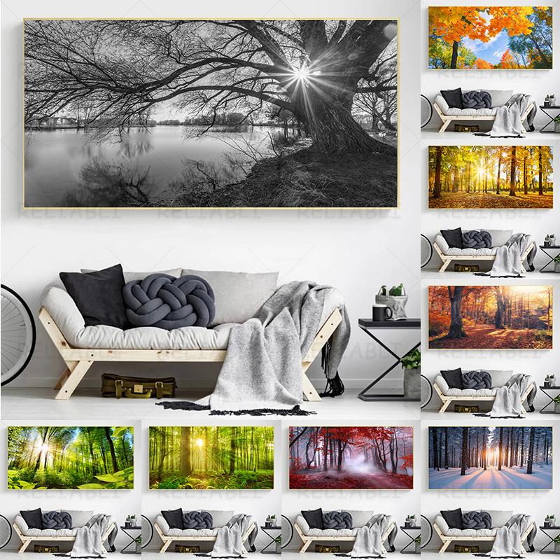 Landscape Sunlight Green Trees Leaves Forest Canvas Painting Nature Posters and Prints Wall Art Pictures Home Decor No Frame