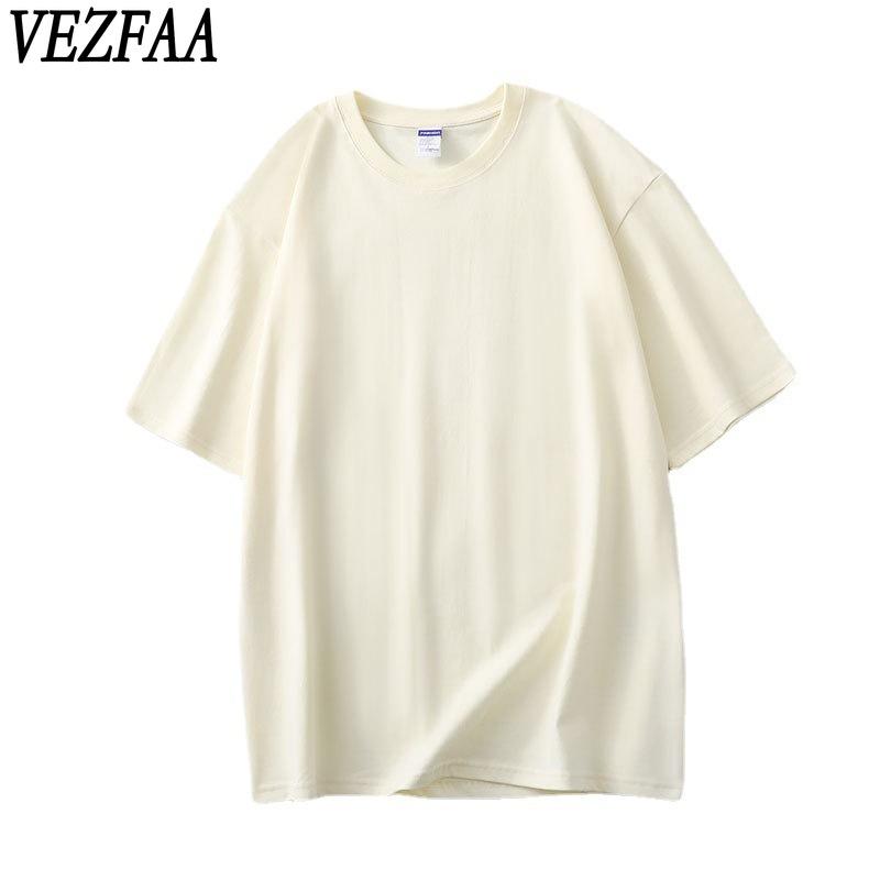 VEZFAA Женские модные повседневные летние весенние однотонные блузки и рубашки с короткими рукавами и круглым вырезом с принтом