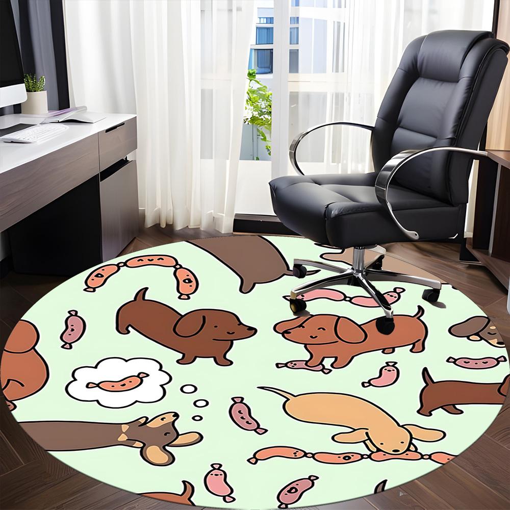 1pc Dogs Sausages Office Round Area Rug, Indoor Mat Suitable ForOffice, Under Office Chairs Bedroom Living Room Home Decor, Room Deco, n56