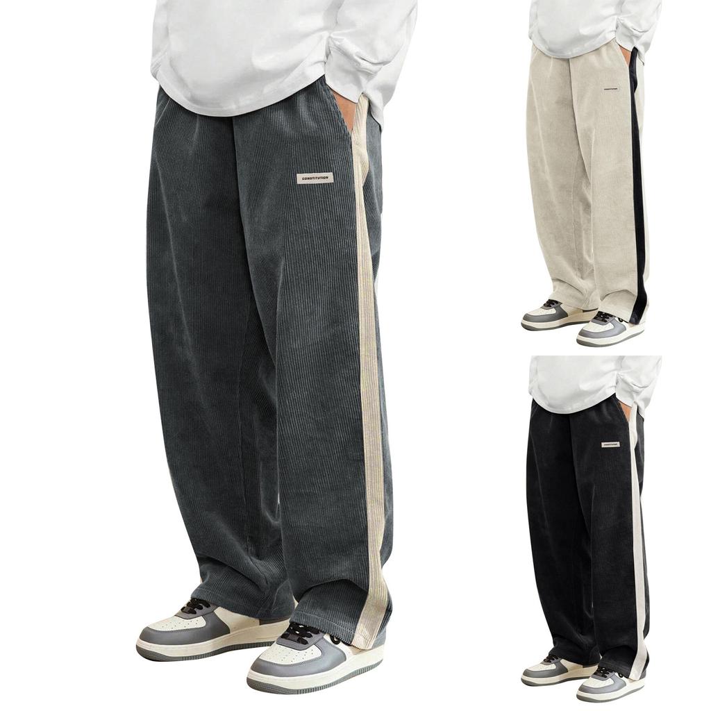 Men's Colorblock Striped Corduroy Trousers Men's Casual Fashion Trousers