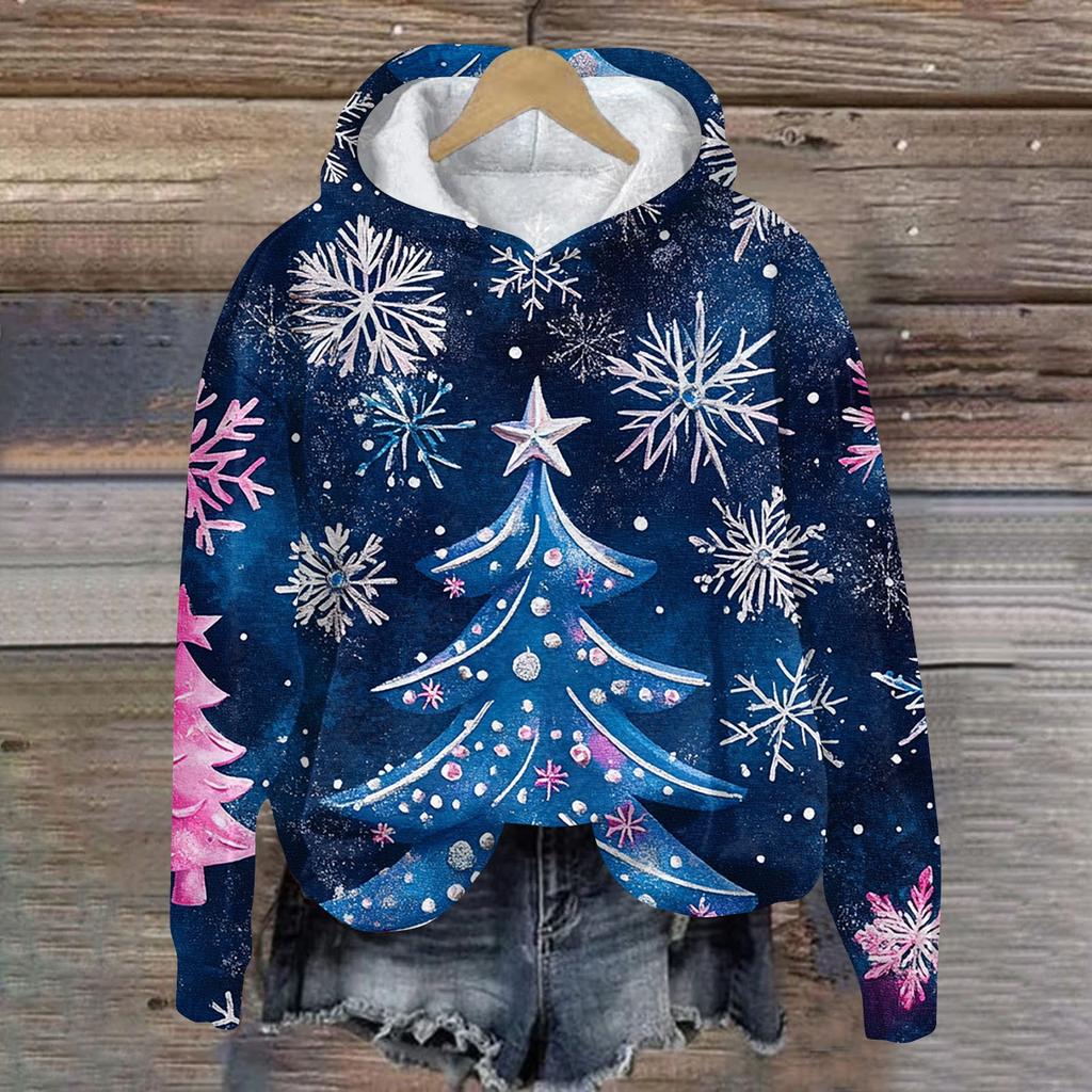 Женская модная повседневная толстовка с капюшоном и длинным рукавом с рождественским принтом