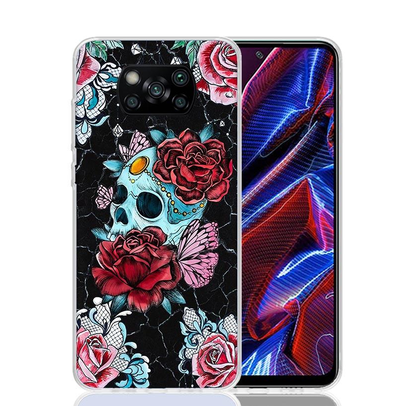 Человеческий скелет Красная роза Чехол для телефона Для Xiaomi Poco F7 Ultra X7 X6 Pro X5 Redmi 15 15C 13 13C 12 12C 10 10A 10C 9 9A 9C 9T Корпус