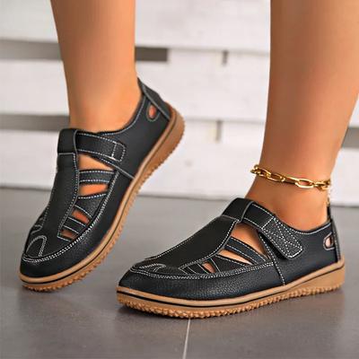 Мода Мода Полые Сандалии с обхватом пальца Весна Лето Женские На липучке Большой размер 43 Плоские Сандалии Мягкая подошва Удобные Пляжные Zapatos